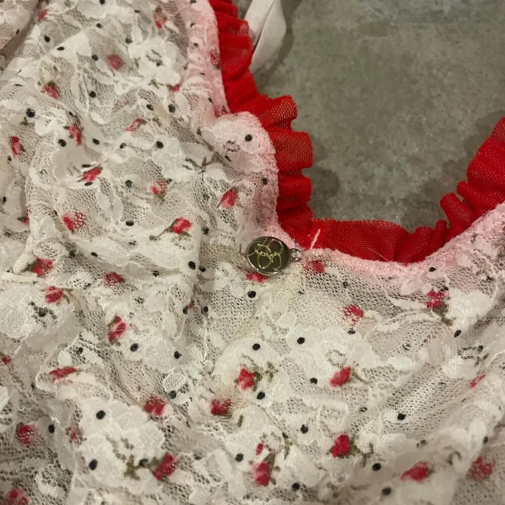 vintage jessica simpson white red floral lace tiered fairy slip dress size large - Picture 3 of 7